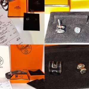Single Hermes mini pop H Palladio earring laqué noir silver